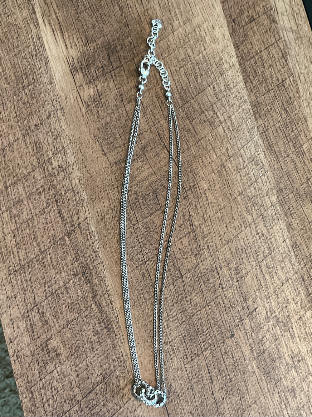 Brighton Silver-tone Double-Chain with silver-Interlocked Circle Necklace